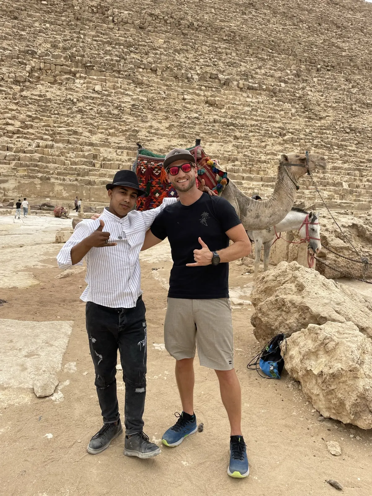 Connection is found everywhere. The cleanest kind keeps no score. | Me with someone I met at the pyramids of Giza in Egypt, both throwing shakas, Love Unlocked. Connection is found everywhere. The cleanest kind keeps no score. | Me with someone I met at the pyramids of Giza in Egypt, both throwing shakas, Love Unlocked.